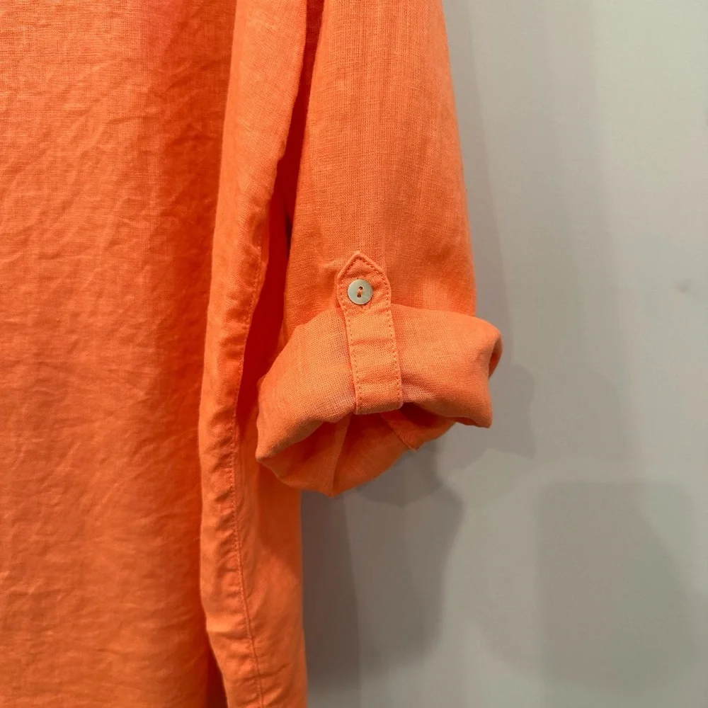 Sigrid Olsen Linen Blend Button-Down Shirt Tunic Top Roll Tab Sleeves Sz XL - Picture 8 of 11